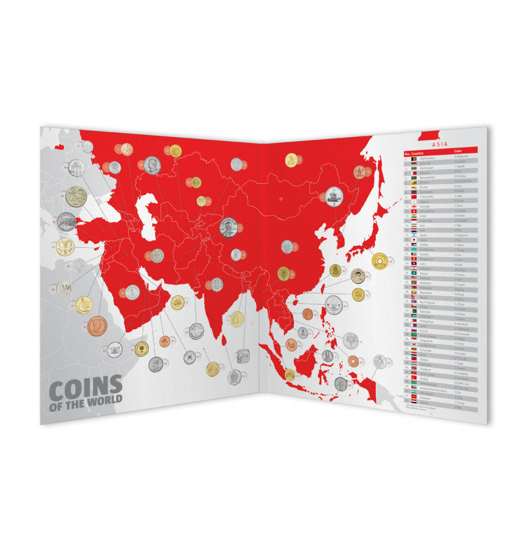 World coins complete folder collection maps 5 continents Year 1945-2016