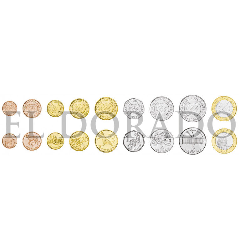 Mozambique 1, 5, 10, 20, 50 Centavos, 1, 2, 5, 10 Meticais 2006-2012 KM 132, 133, 134, 135, 136, 137, 138, 139, 140