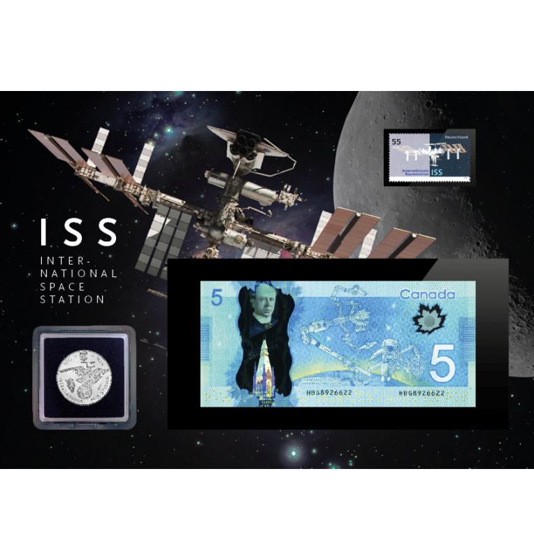 World panel from the ISS collection (1 banknote, 1 coin, 1 stamp) Year 2004-2013