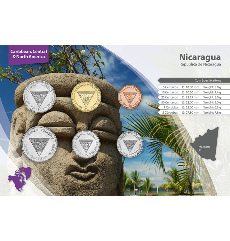 Nicaragua 5, 10, 25, 50 Centavos, 1, 5 Córdobas 1997-2007 KM 97, 105, 99, 88, 101, 90