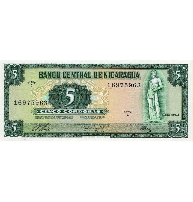 Nicaragua 5 Córdobas 1972 Pick 122 NO UNC