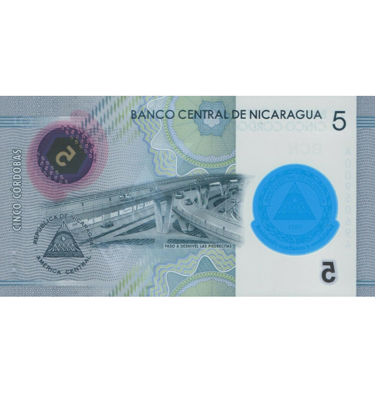 Nicaragua 5 Córdobas 2019 Pick Nuevo Conmemorativo (Polímero)