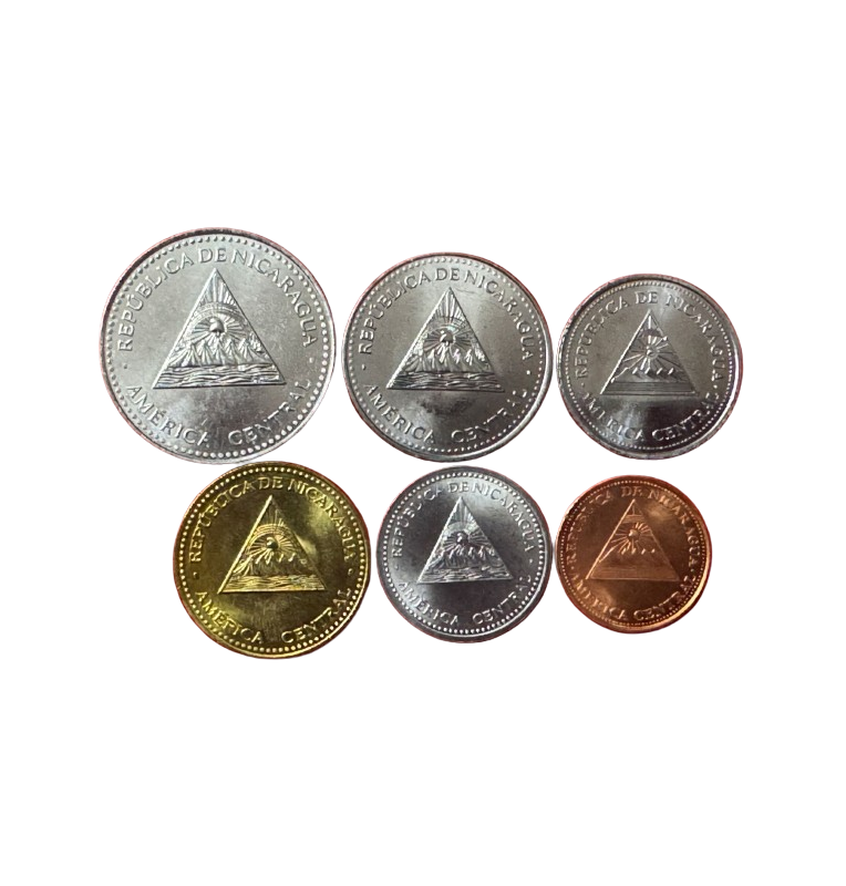 Nicaragua set of 6 coins: 5, 10, 25, 50 Centavos, 1.5 Córdobas, 1997-2007