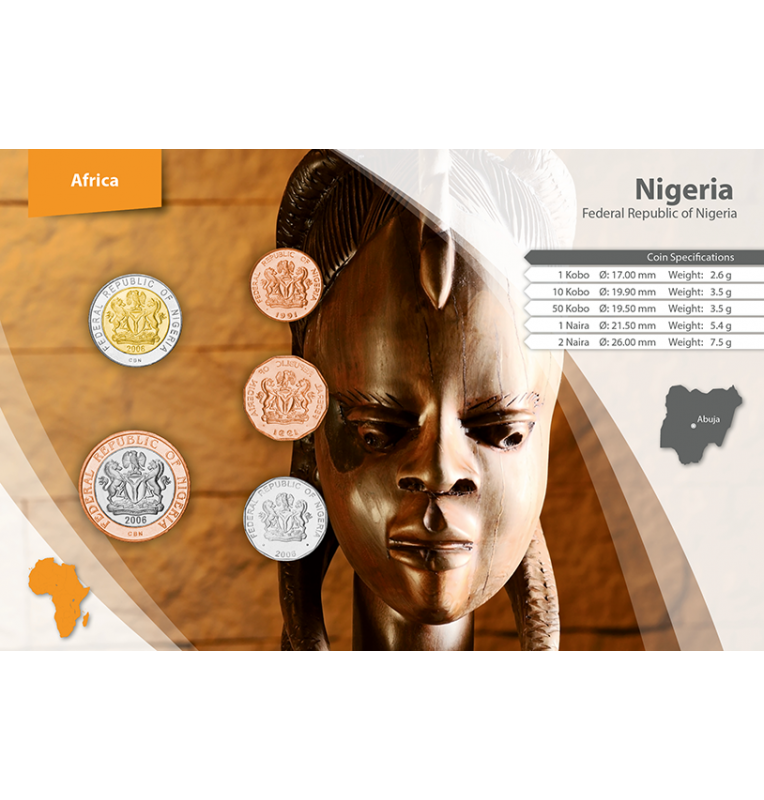Nigeria 1, 10, 50 Kobo, 1, 2 Naira 1991-2006 KM 8, 12, 13, 18, 19