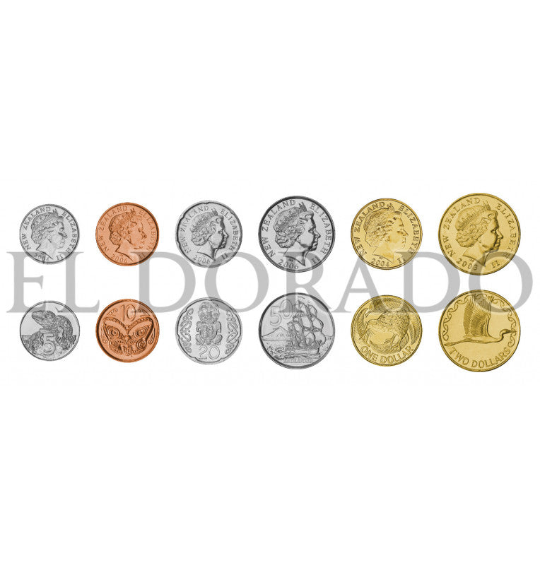 Nueva Zelanda 5, 10, 20, 50 Centavos, 1, 2 Dólares 1999-2015 KM 116, 117a, 118a, 119a, 120, 121