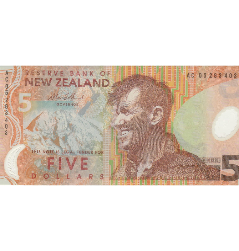 New Zealand 5 Dollars 2005 ND Pick 185b Polymer