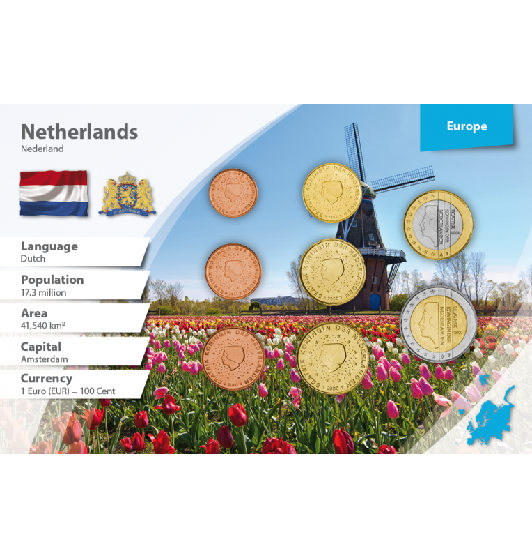 Netherlands 1, 2, 5, 10, 20, 50 Cents, 1, 2 Euros 1999-2013 KM 234, 235, 236, 237/268, 238/269, 239/270, 240/271, 241/272