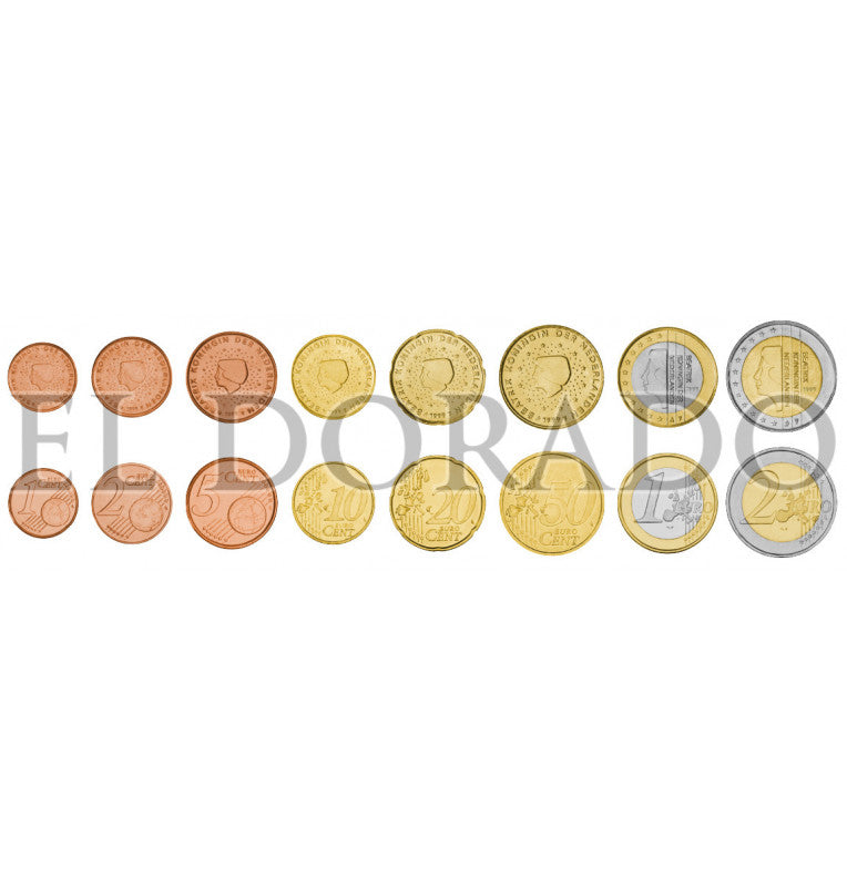 Netherlands 1, 2, 5, 10, 20, 50 Cents, 1, 2 Euros 1999-2013 KM 234, 235, 236, 237/268, 238/269, 239/270, 240/271, 241/272
