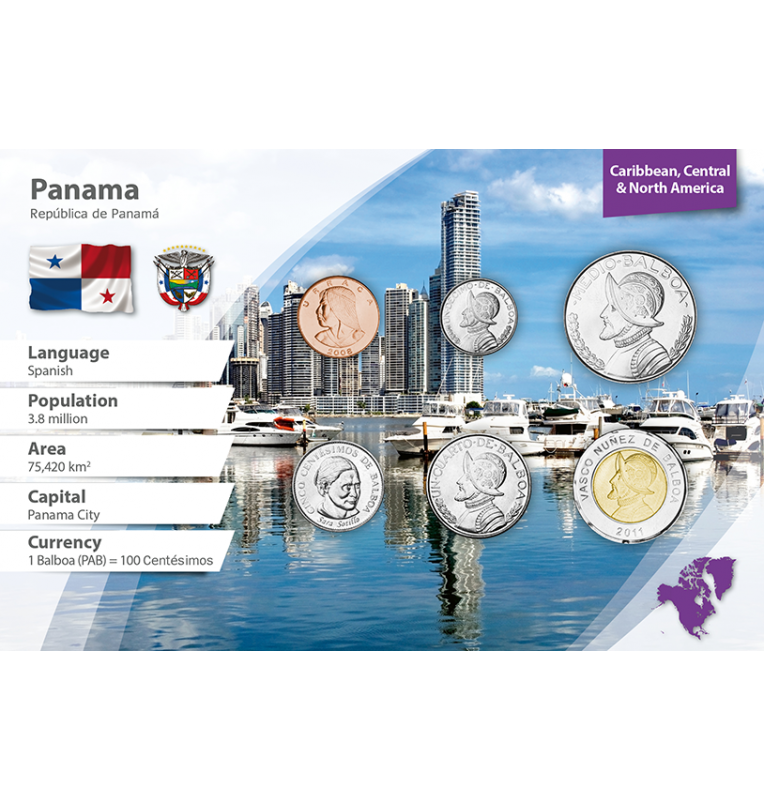 Panamá 1, 5, 10 Centesimos, 1/4, 1/2, 1 Balboa 1996-2018 KM 125, 133, 127, 128, 129, 141