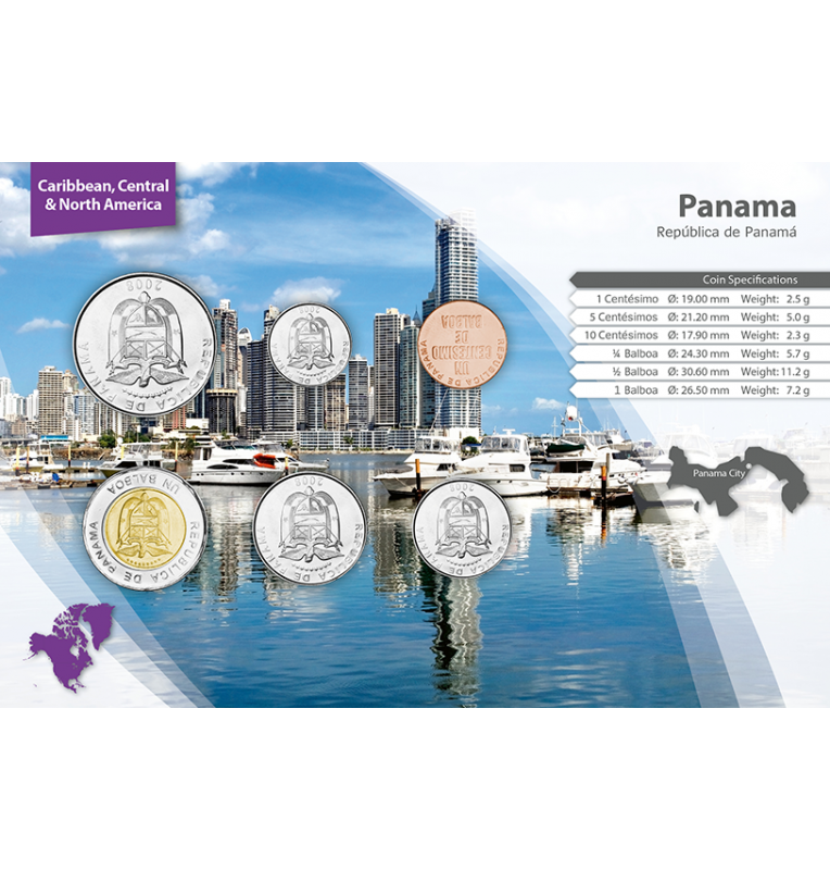 Panamá 1, 5, 10 Centesimos, 1/4, 1/2, 1 Balboa 1996-2018 KM 125, 133, 127, 128, 129, 141