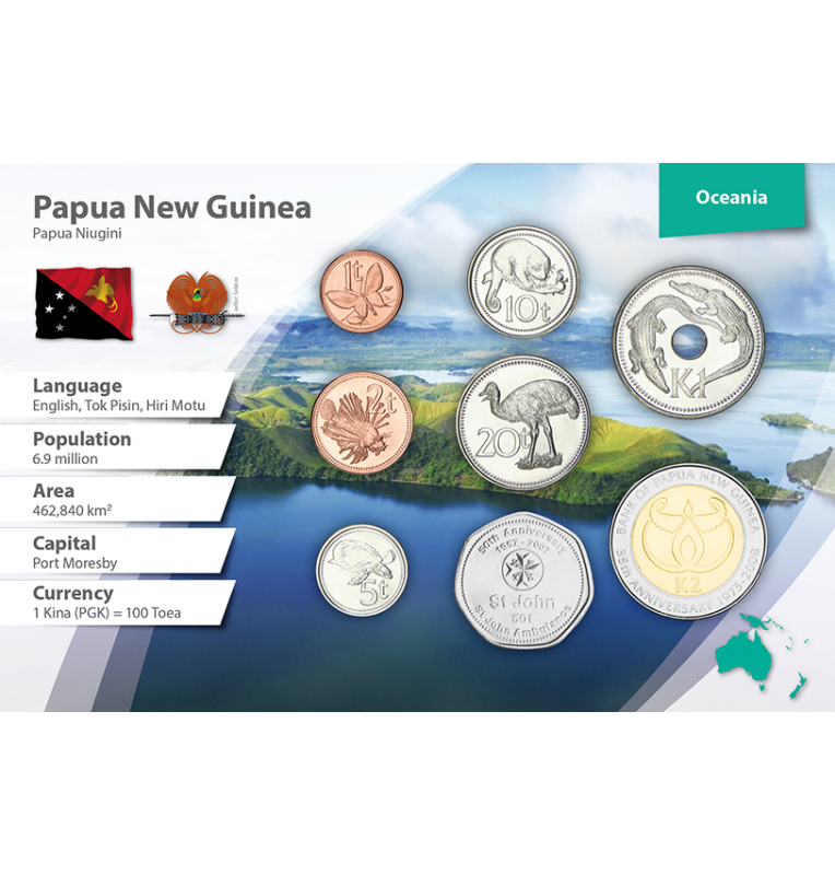 Papua New Guinea 1, 2, 5, 10, 20, 50 Toea, 1, 2 Kina 1995-2009 KM 1, 2, 3, 4, 5, 54, 6, 51