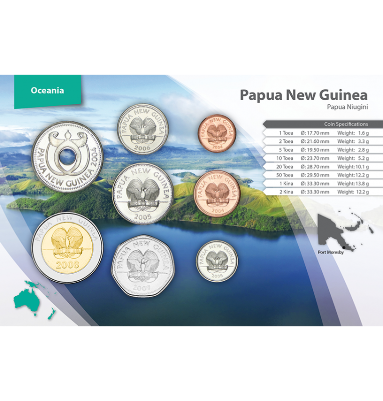 Papua New Guinea 1, 2, 5, 10, 20, 50 Toea, 1, 2 Kina 1995-2009 KM 1, 2, 3, 4, 5, 54, 6, 51