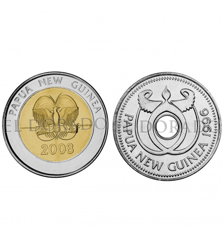 Papua New Guinea 1 Kina and 2 Kina Year 1996-2004, 2008 KM 6, 6a, 51