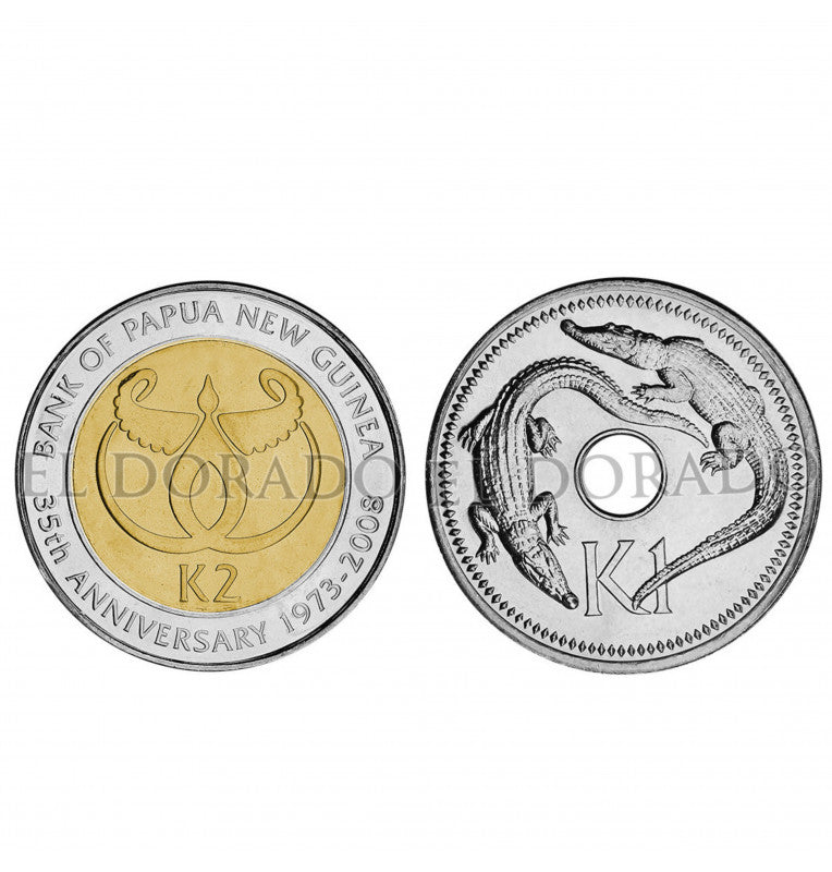 Papua New Guinea 1 Kina and 2 Kina Year 1996-2004, 2008 KM 6, 6a, 51