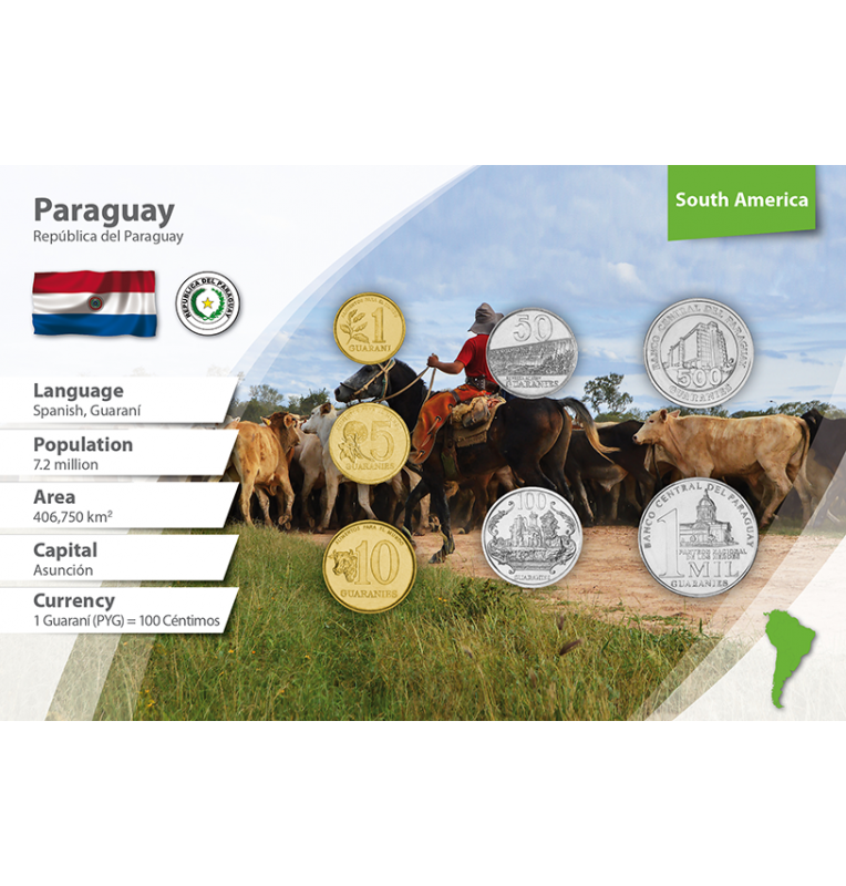 Paraguay 1, 5, 10, 50, 100, 500, 1000 Guaraníes 1992-2014 KM 192, 166, 178, 191, 177, 195, 198