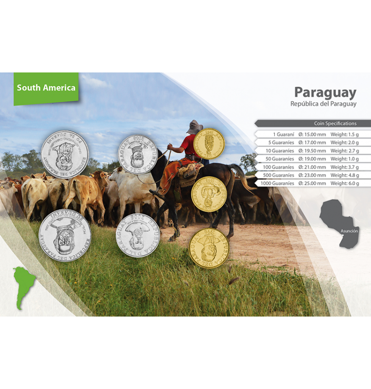 Paraguay 1, 5, 10, 50, 100, 500, 1000 Guaraníes 1992-2014 KM 192, 166, 178, 191, 177, 195, 198
