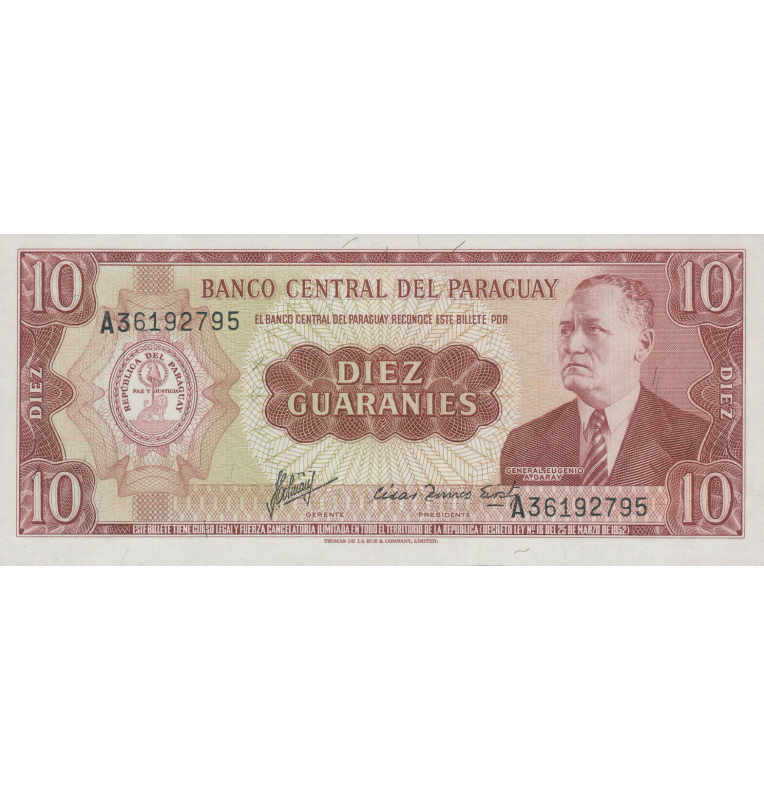 Paraguay 10 Guaraníes 1952 Pick 196b