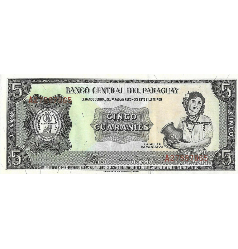 Paraguay 5 Guaraní 1963 ND Pick 195b