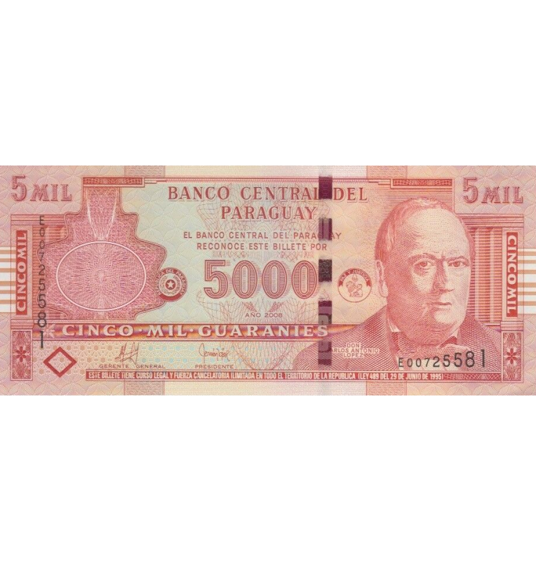 Paraguay 5000 Guaraníes 2008 Pick 223b