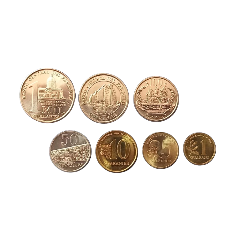 Paraguay set of 7 coins 1,5,10,50,100,500,1000 Guaraníes 1992-2006