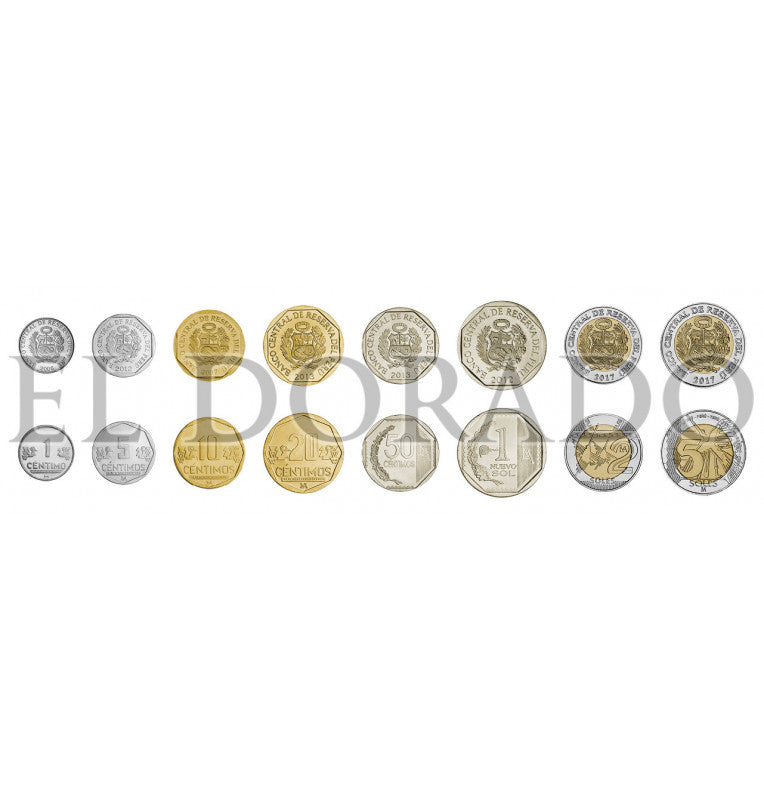 Peru 1, 5, 10, 20, 50 Cents, 1, 2, 5 New Soles 2001-2017 KM 303.4a, 304.4a, 305.4, 306.4, 307.4, 366, new, new