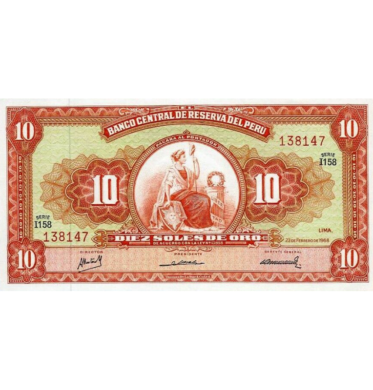 Perú 10 Soles de Oro 1968 Pick 84