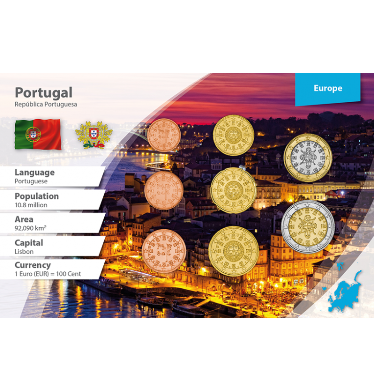 Portugal 1, 2, 5, 10, 20, 50 Cents, 1, 2 Euros 2002-2015 KM 740, 741, 742, 743, 744, 745, 746, 747