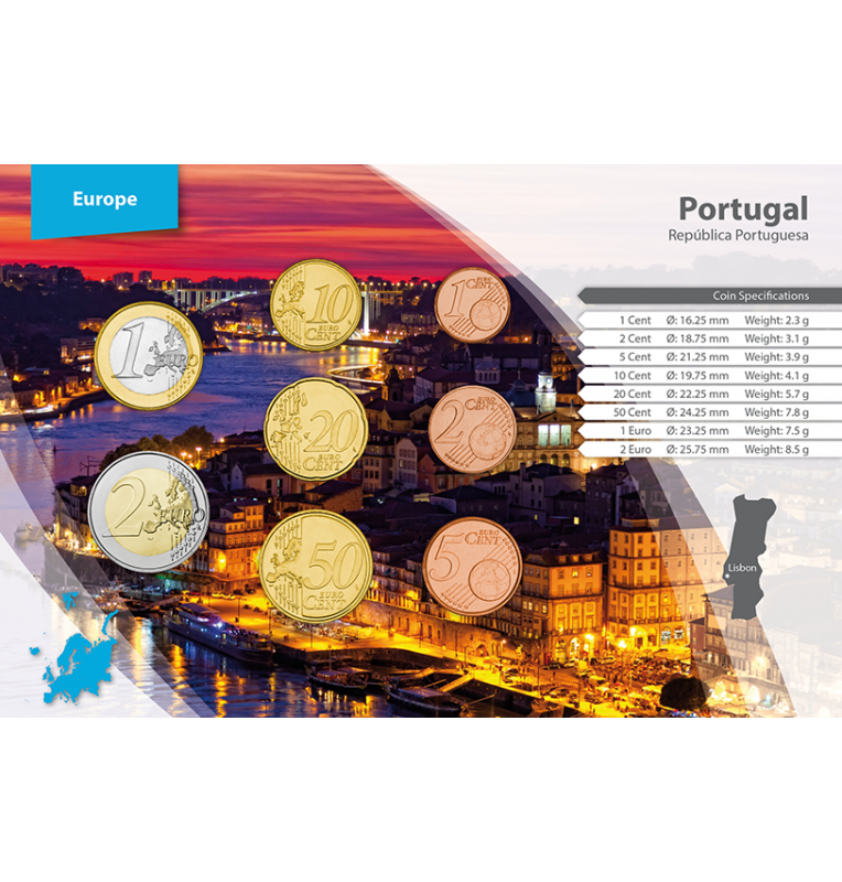 Portugal 1, 2, 5, 10, 20, 50 Cents, 1, 2 Euros 2002-2015 KM 740, 741, 742, 743, 744, 745, 746, 747