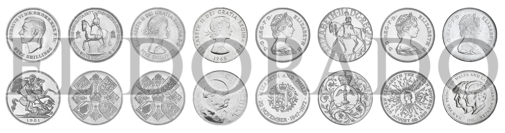Reino Unido Colección Royal Crown 910, 925, 920, 880, 894, 909, 917, 921 Año 1951-1981