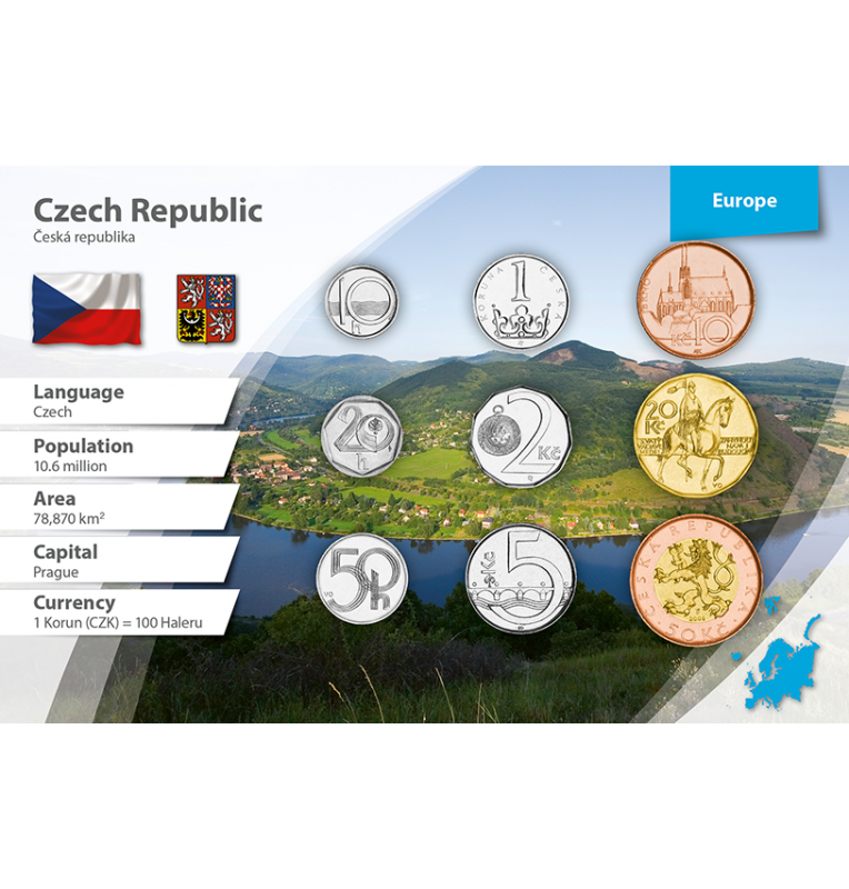 Czech Republic 10, 20, 50 Haleru, 1, 2, 5, 10, 20, 50 Korun 1993-2016 KM 6, 2, 3, 7, 9, 8, 4, 5, 1