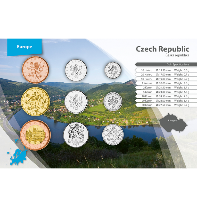 Czech Republic 10, 20, 50 Haleru, 1, 2, 5, 10, 20, 50 Korun 1993-2016 KM 6, 2, 3, 7, 9, 8, 4, 5, 1
