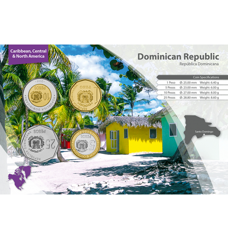 Dominican Republic 1, 5, 10, 25 Pesos 1992-2016 KM 80, 89, 106, 107