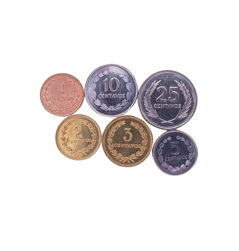 Salvador set of 6 coins 1, 2, 3, 5, 10, 25 Centavos 1942-1999 NO UNC