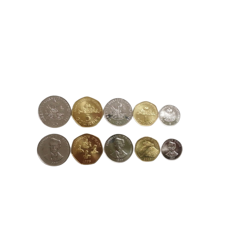 Set de 5 Haití Monedas 5,20,50 Céntimos 1,5 Gourdes 1986-2003
