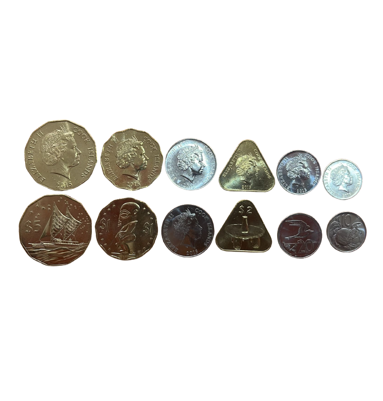 Set of 6 Cook Islands coins: 10, 20 and 50 cents, 1, 2 and 5 Dollars, years 2015