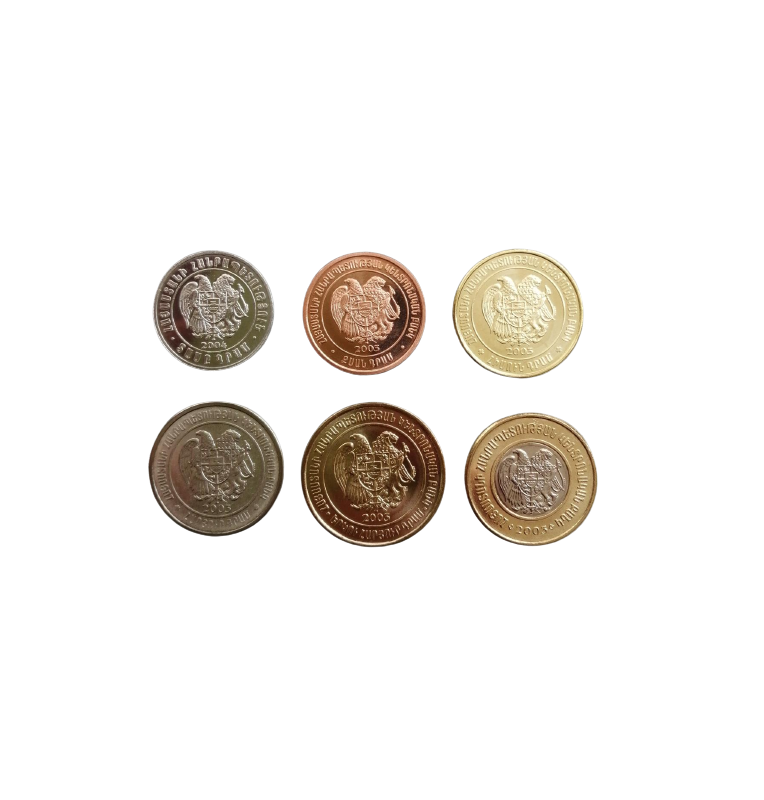 Armenian set of 6 coins 10, 20, 50, 100, 200, 500 Dram 2003-2004