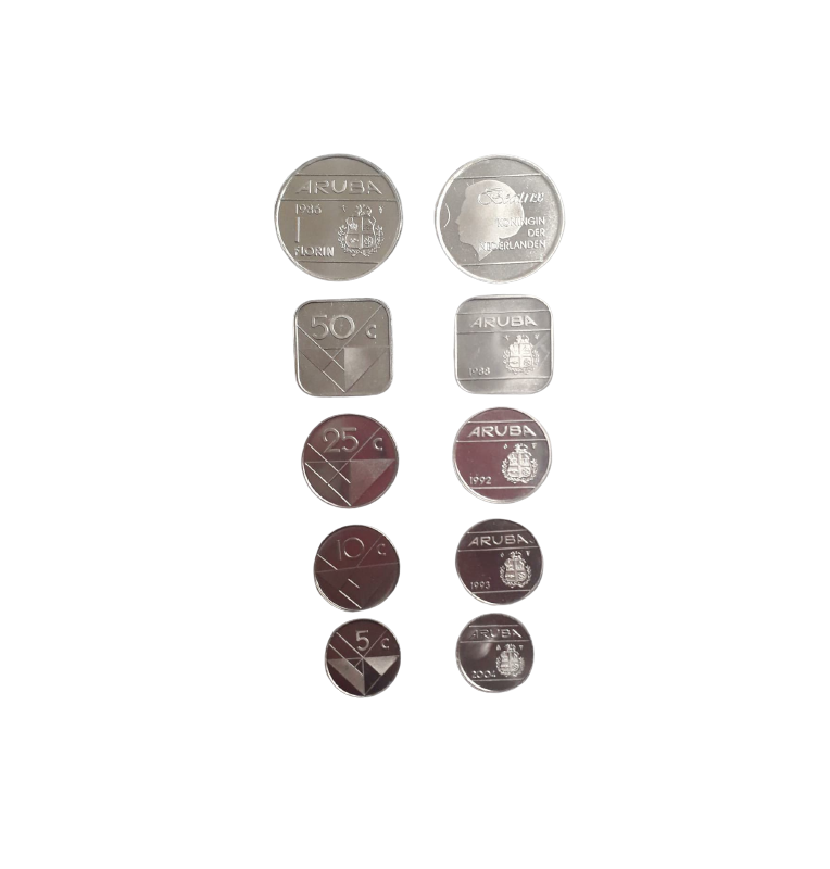 Aruba set of 5 coins: 5, 10, 25, 50 cents, 1 florin, 1986-2013
