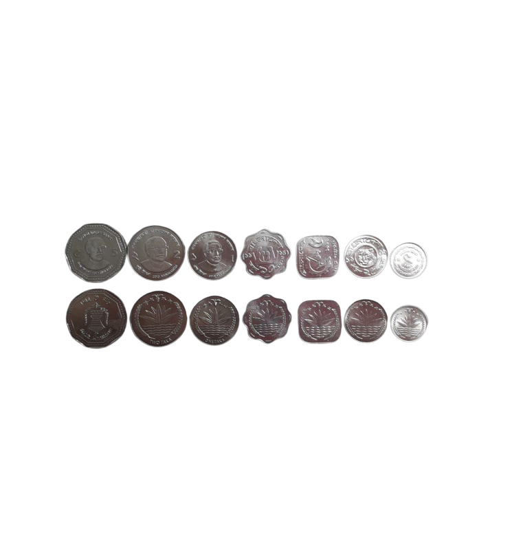 Set de Bangladés 7 monedas 1,5,10,25 Poisha 1,2,5 Taka 1974-2013