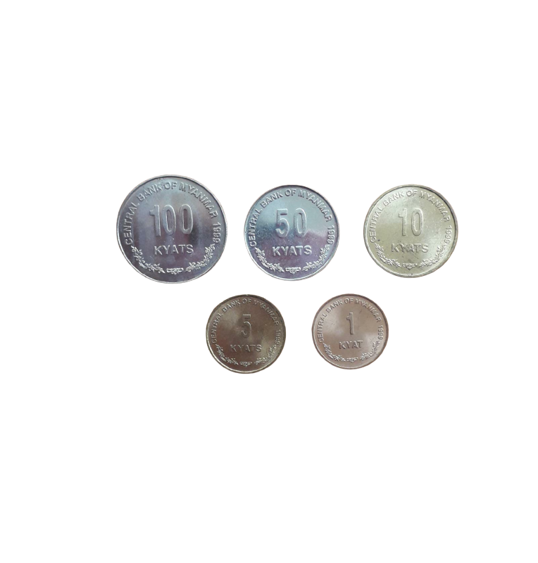 Burma set of 5 coins 1, 5, 10, 50, 100 Kyats 1999-2000 NO UNC