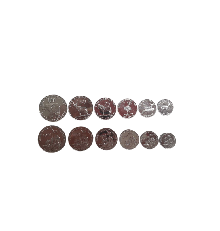 Set of Eritrea 6 coins 1,5,10,25,50,100 Cents 1997