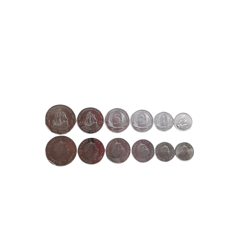 Eastern Caribbean States Set 6 coins 1, 2, 5, 10, 25 Cents 1 Dollar 2002-2018