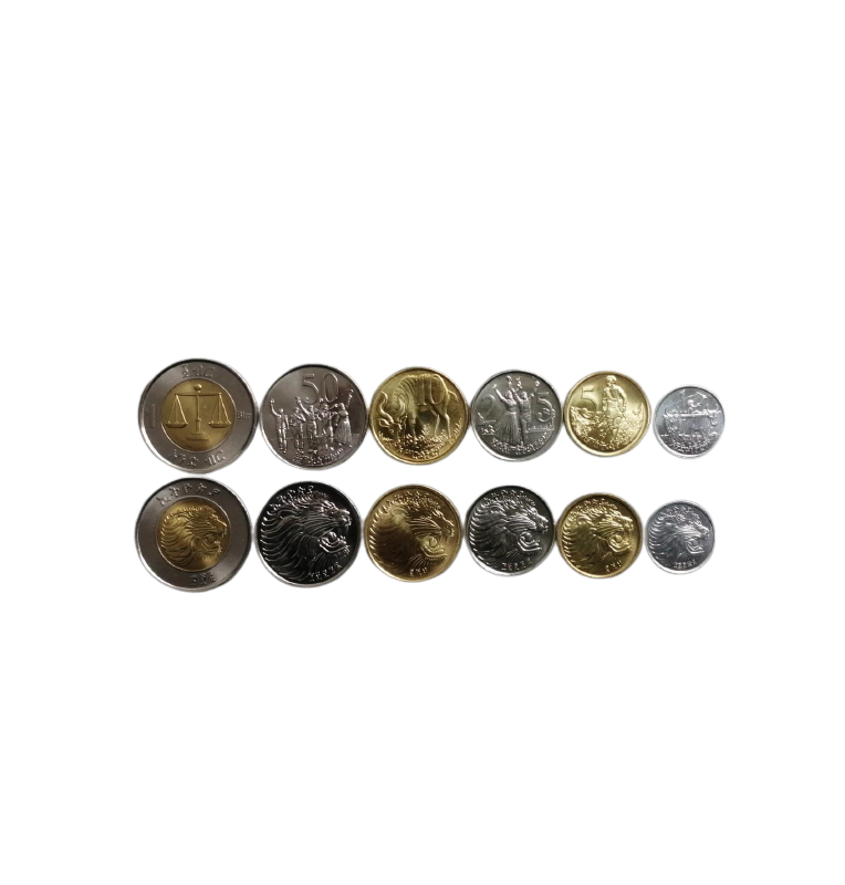 Set of Ethiopia 6 coins 1,5,10,25,50 Cents 1 Birr 1977-2010
