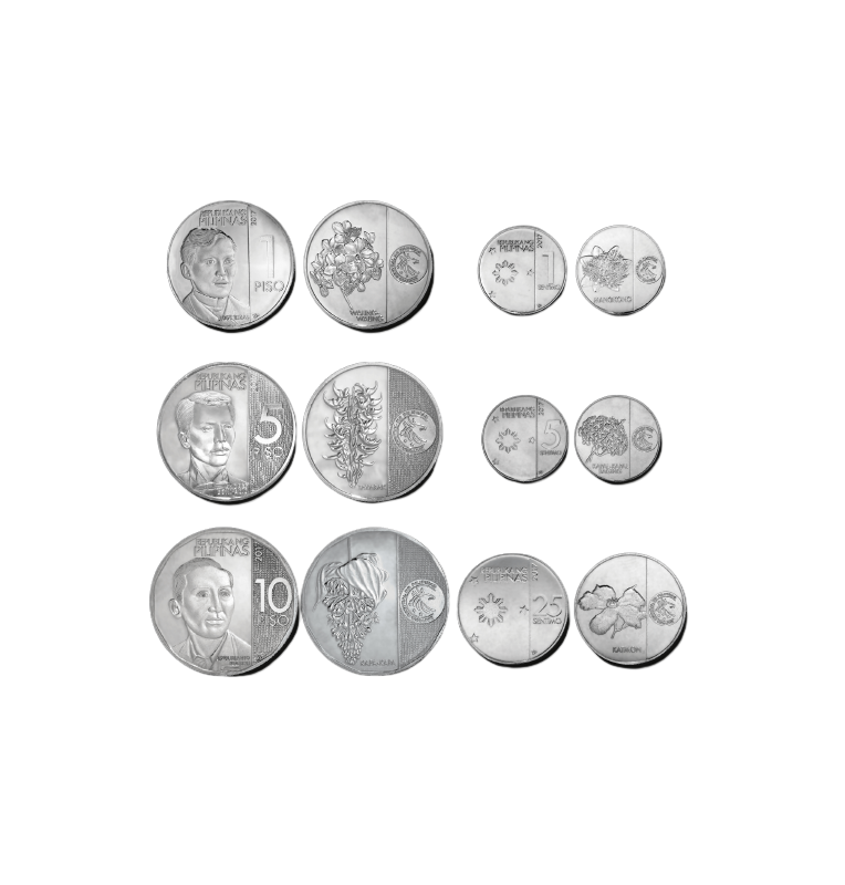 Philippines set of 6 coins 1, 5, 25 Sentimos, 1, 5, 10 Piso 2017 UNC