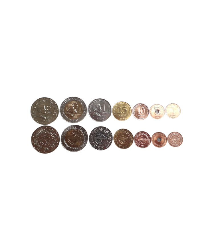 Philippines set of 7 coins: 1, 5, 10, 25 Cents, 1, 5, 10 Piso, 1995-2013