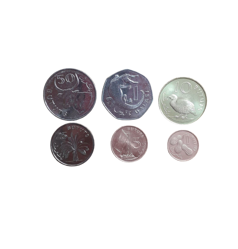 Set of Gambia 6 coins 1,5,10,25,50 Bututs 1 Dalasi 1998-2014