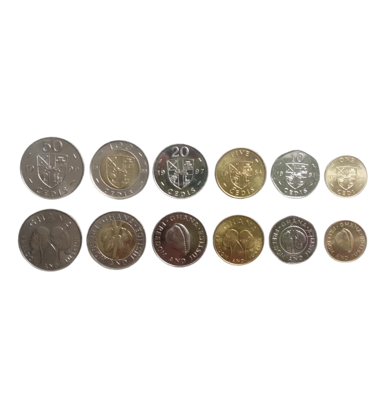 Ghana set of 6 coins: 1, 5, 10, 20, 50, 100 cedis, 1984-1999
