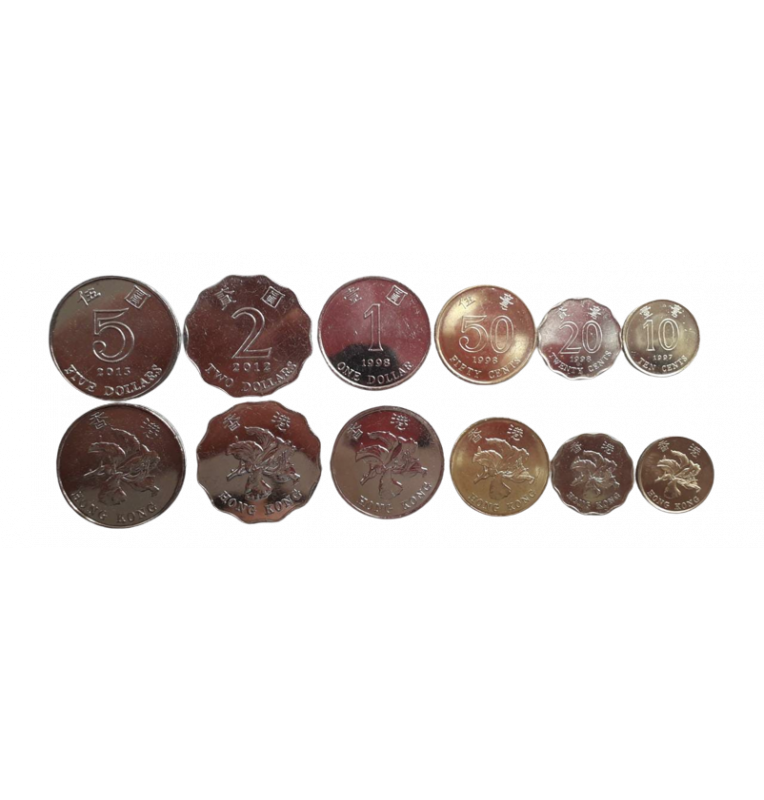 Hong Kong set of 6 coins: 10, 20, 50 cents, 1, 2, 5 dollars, 1993-2013