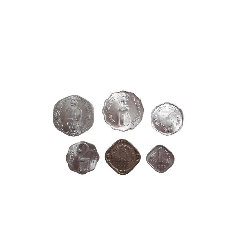 India set of 6 coins 1, 2, 5, 3, 10, 20 Paise 1965-1992