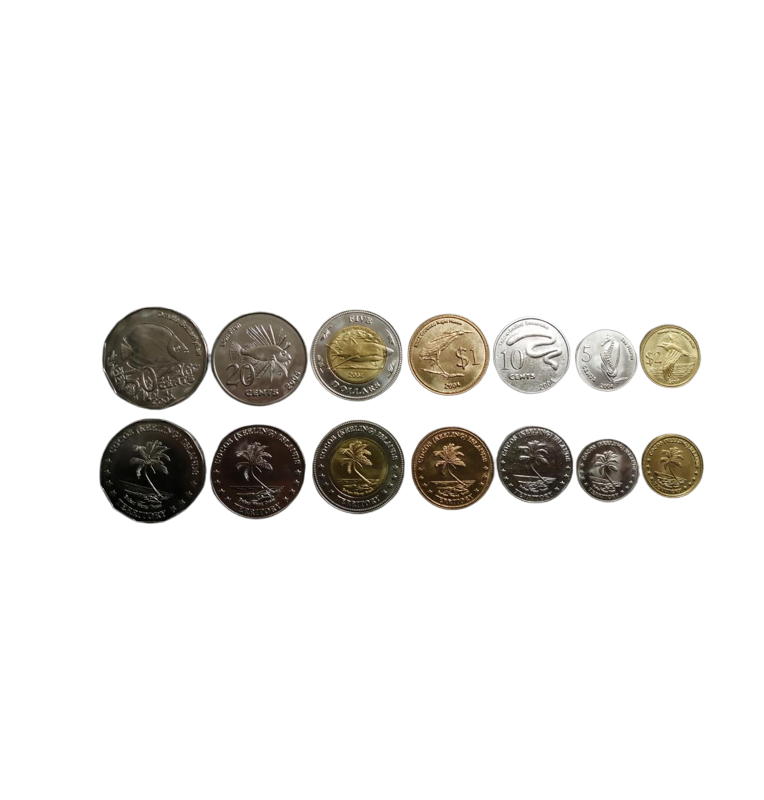 Cocos Islands set of 7 coins: 5, 10, 20, 50 cents, 1, 2, 5 dollars, 2004