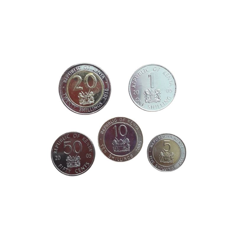 Kenya Set 5 Coins 50 Cents 1,5,10,20 Shillings 2005-2009 NO UNC